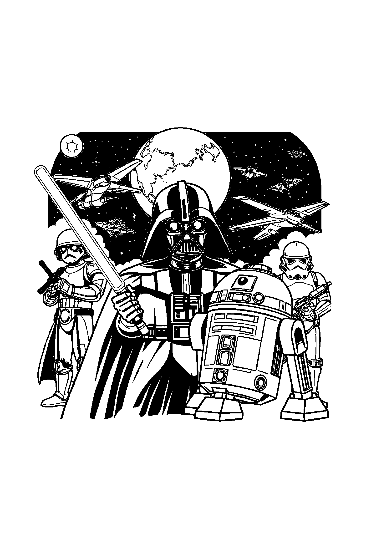 Coloriage Star Wars gratuit à imprimer - un droïde qui danse sans décor compliqué Coloriage Star Wars gratuit à imprimer : un droïde qui danse sans décor compliqué