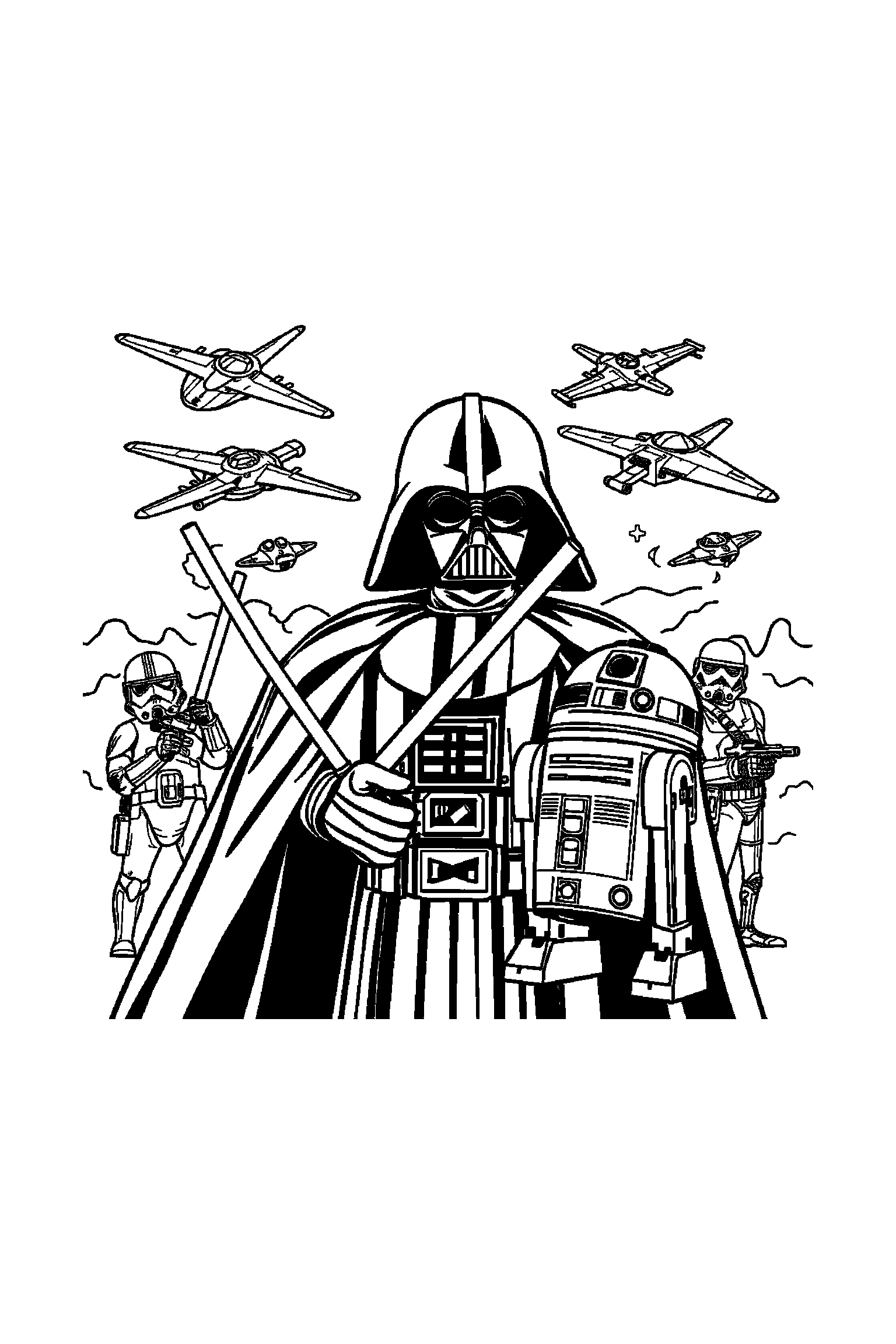 Coloriage Star Wars gratuit à imprimer - un maître au sabre posé au centre de la page Coloriage Star Wars gratuit à imprimer : un maître au sabre posé au centre de la page