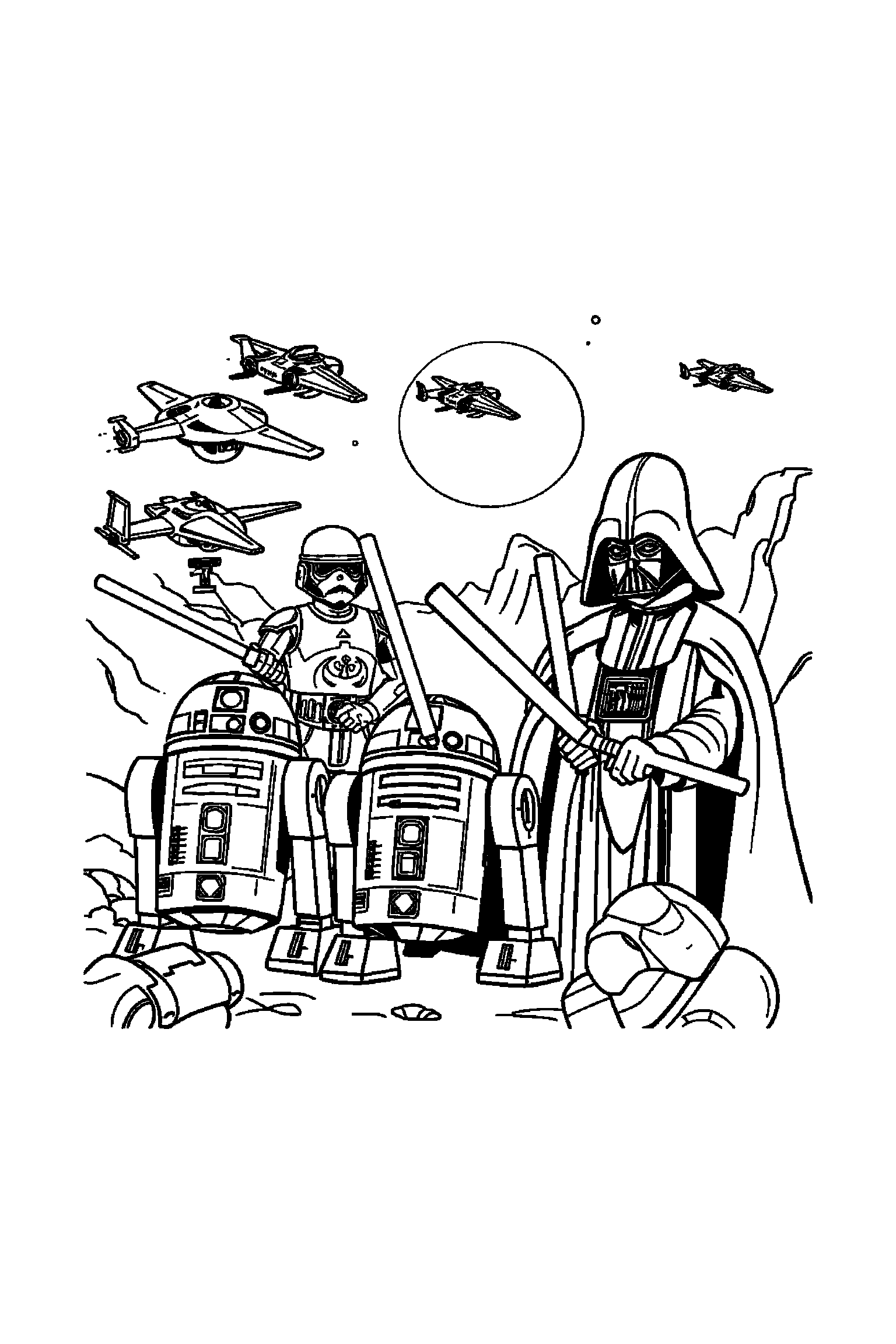 Coloriage Star Wars gratuit à imprimer - un Jedi avec un ballon rond Coloriage Star Wars gratuit à imprimer : un Jedi avec un ballon rond