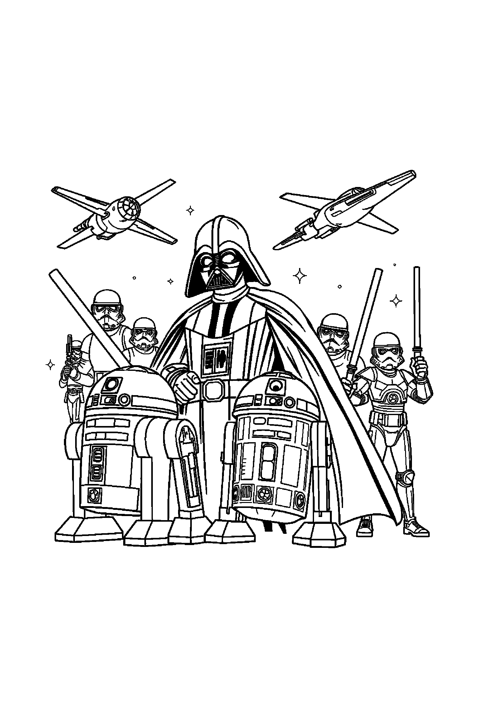 Coloriage Star Wars gratuit à imprimer - un droïde qui regarde une étoile Coloriage Star Wars gratuit à imprimer : un droïde qui regarde une étoile