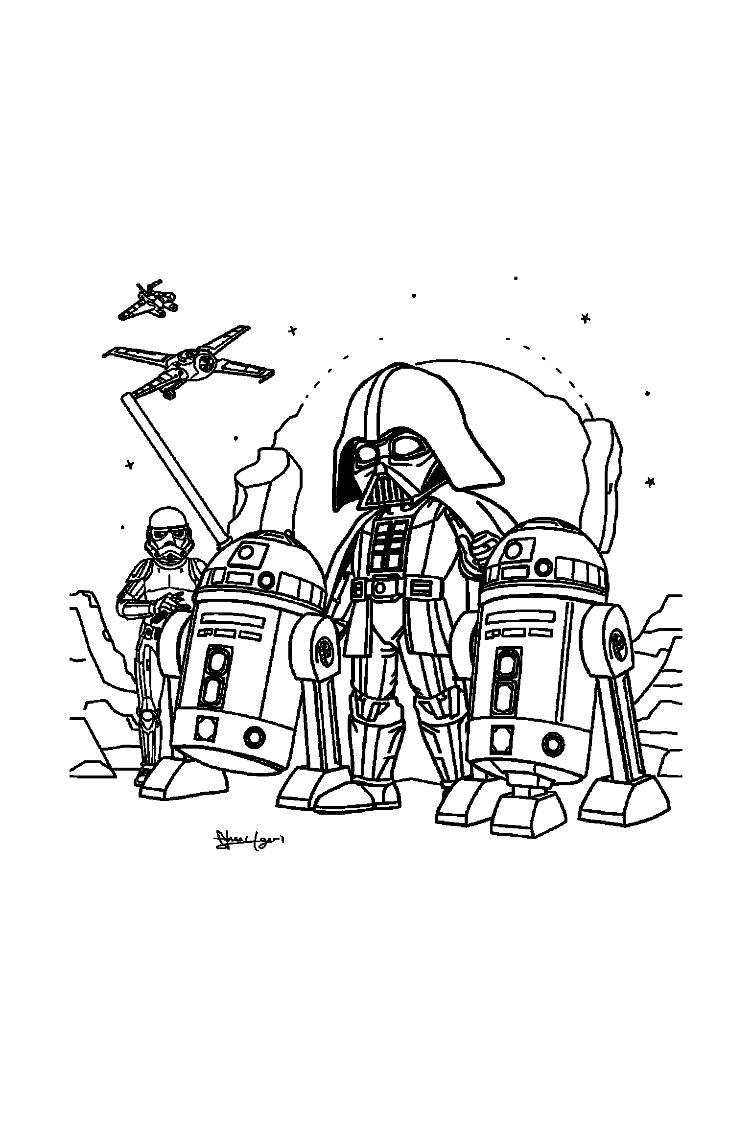 Coloriage Star Wars gratuit à imprimer - un pilote rebelle avec un cadeau fermé Coloriage Star Wars gratuit à imprimer : un pilote rebelle avec un cadeau fermé