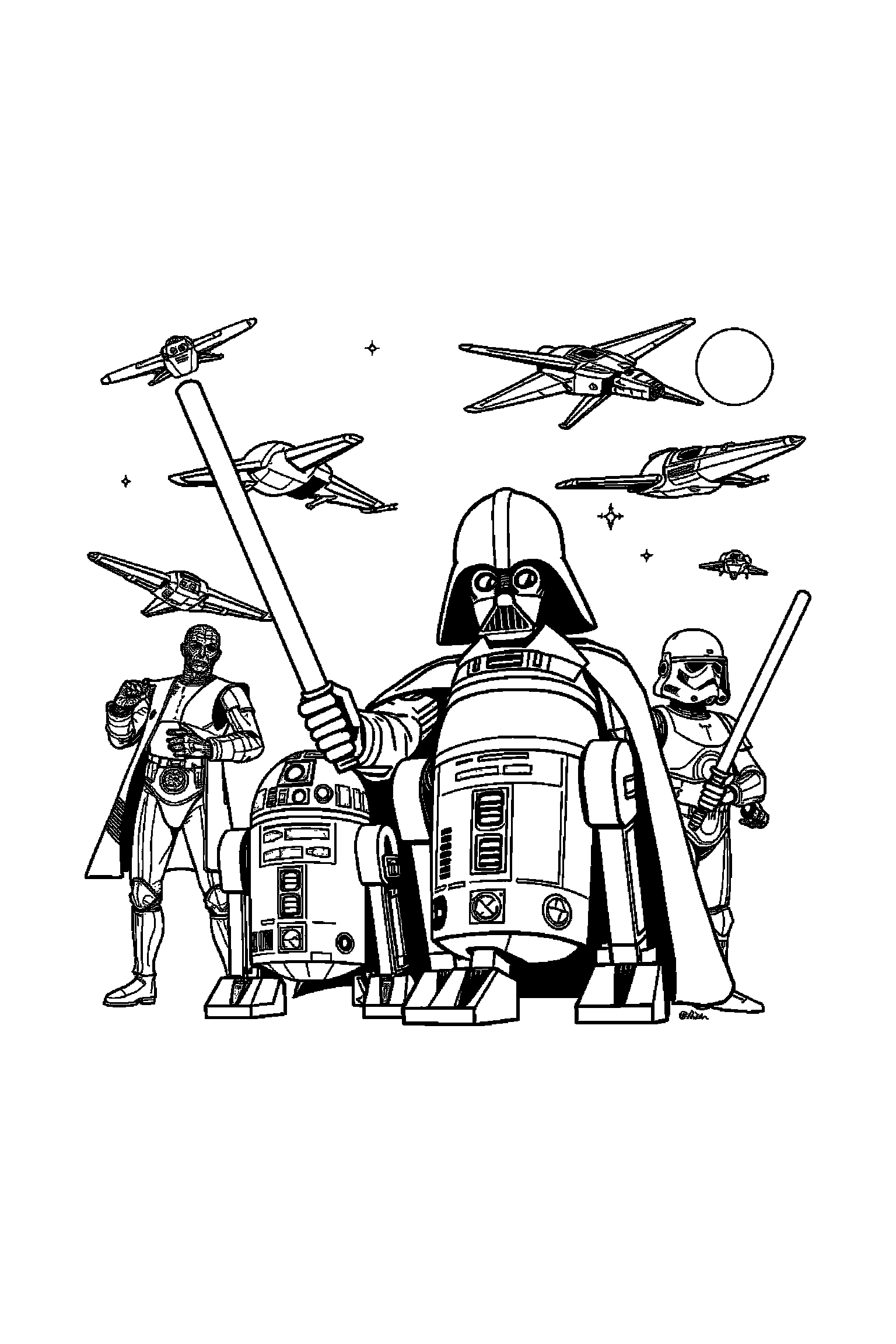 Coloriage Star Wars gratuit à imprimer - un petit robot qui marche calmement Coloriage Star Wars gratuit à imprimer : un petit robot qui marche calmement