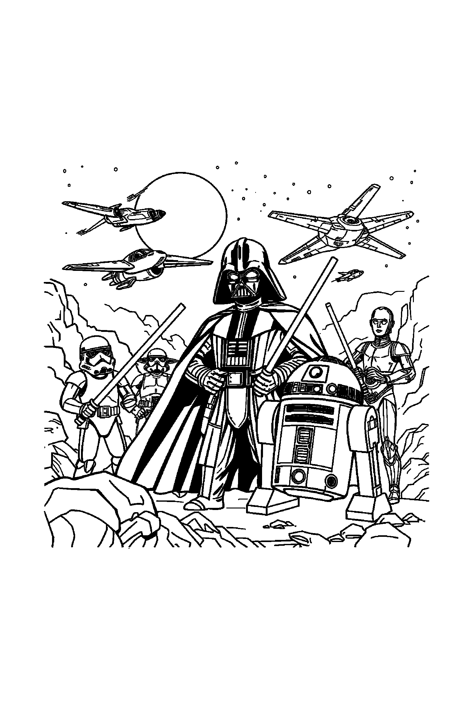 Coloriage Star Wars gratuit à imprimer - un maître au sabre avec un décor très simple Coloriage Star Wars gratuit à imprimer : un maître au sabre avec un décor très simple