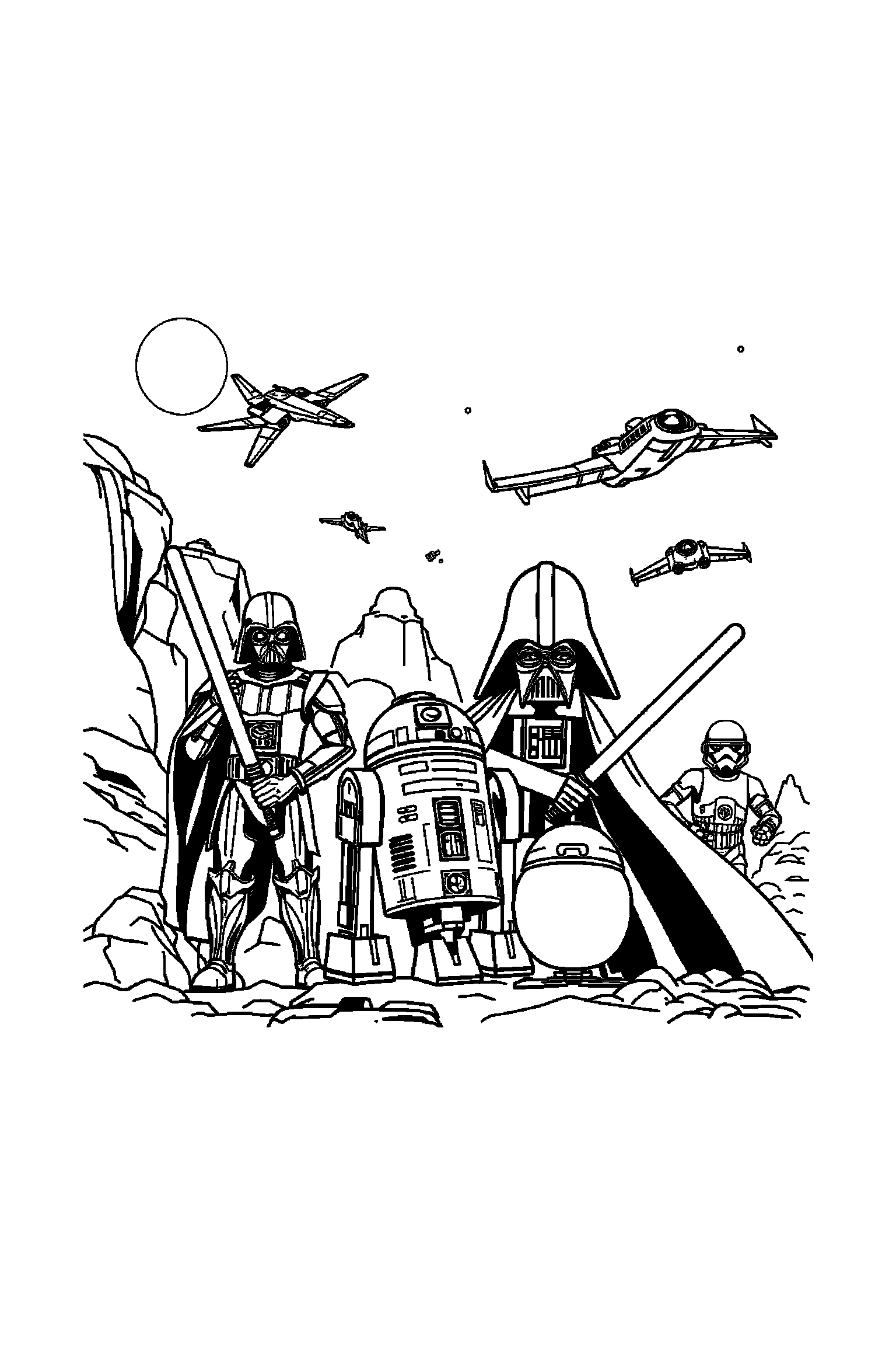 Coloriage Star Wars gratuit à imprimer - un Jedi qui lève le bras dans une pose anatomique claire Coloriage Star Wars gratuit à imprimer : un Jedi qui lève le bras dans une pose anatomique claire