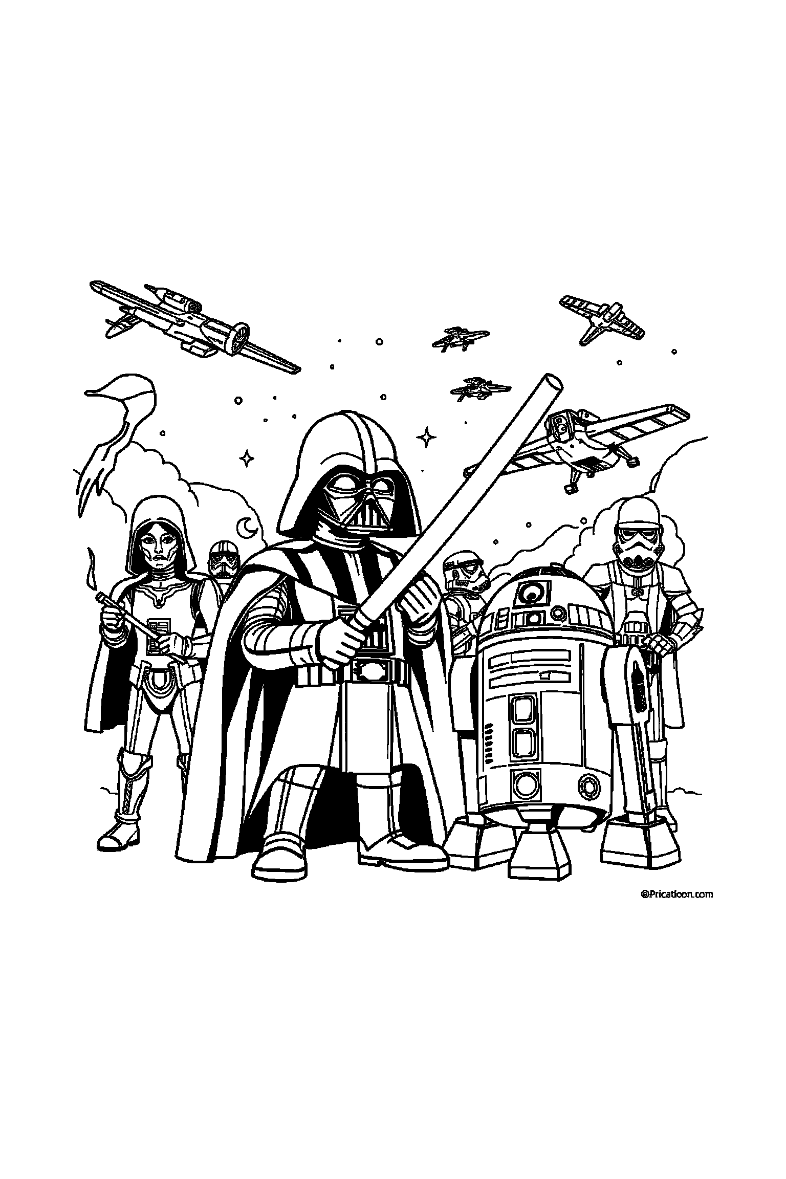 Coloriage Star Wars gratuit à imprimer - un droïde avec une expression joyeuse Coloriage Star Wars gratuit à imprimer : un droïde avec une expression joyeuse