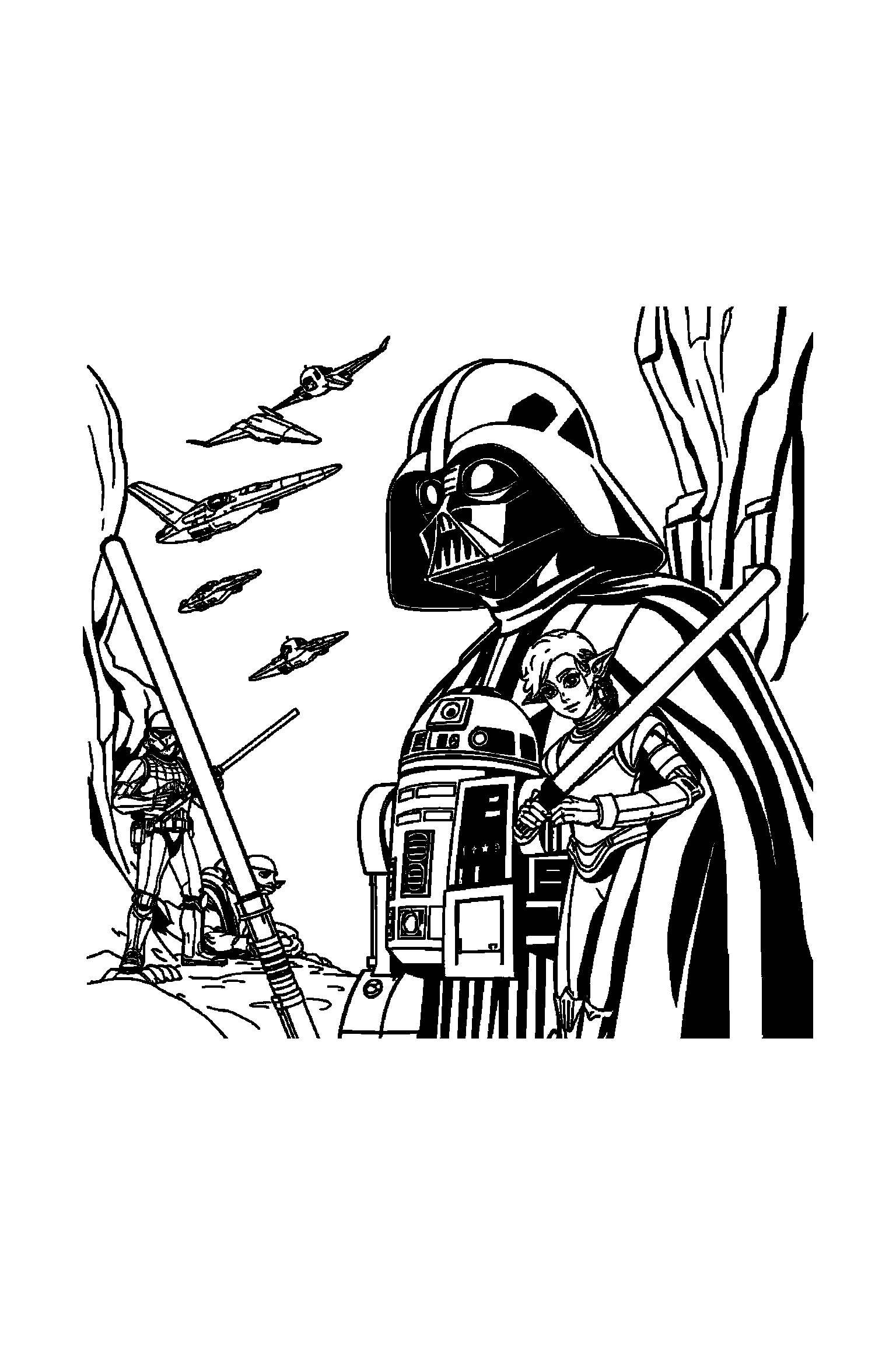 Coloriage Star Wars gratuit à imprimer - un maître au sabre qui regarde une étoile Coloriage Star Wars gratuit à imprimer : un maître au sabre qui regarde une étoile