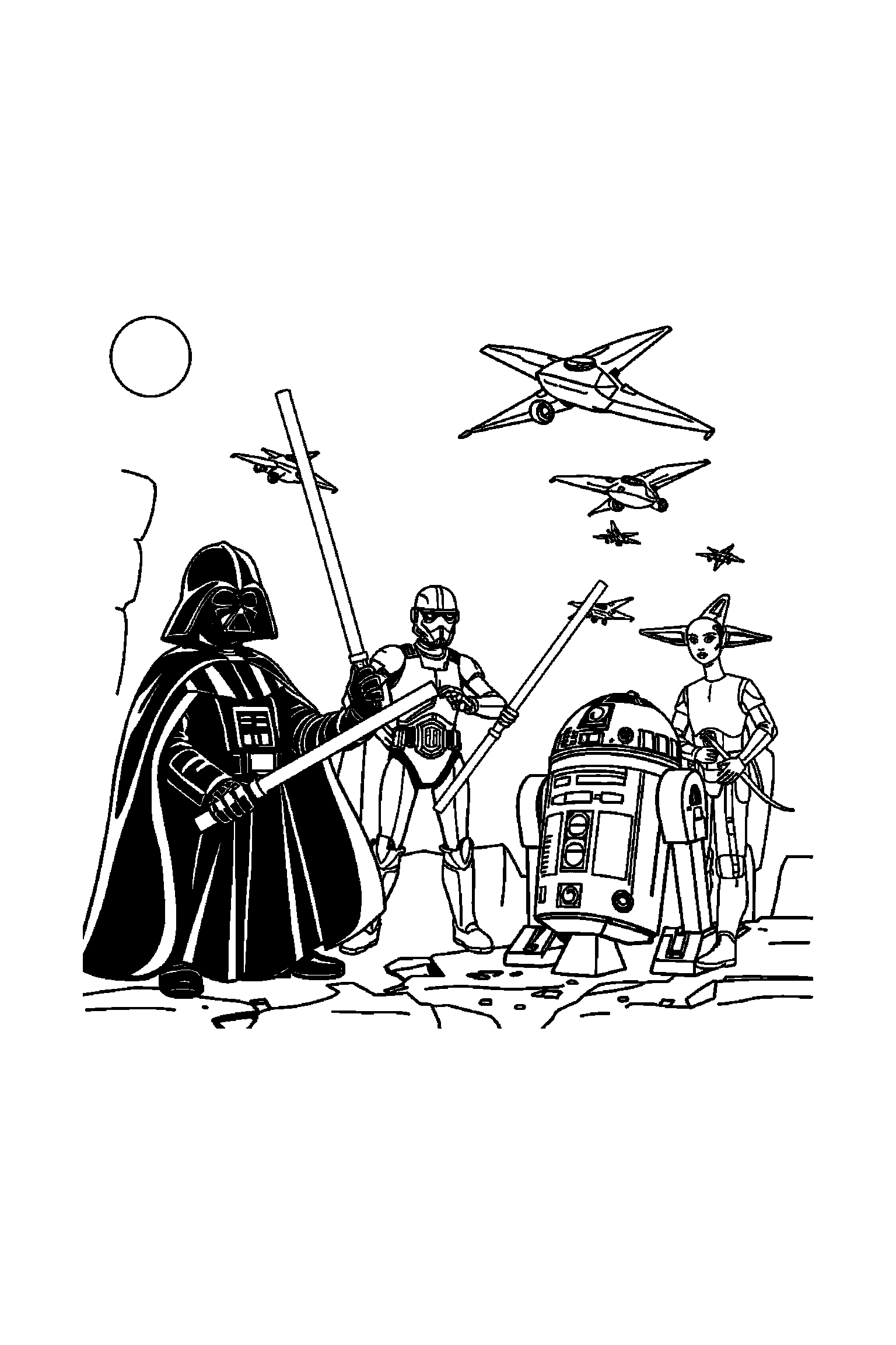 Coloriage Star Wars gratuit à imprimer - un petit robot dans une pose de profil simple Coloriage Star Wars gratuit à imprimer : un petit robot dans une pose de profil simple