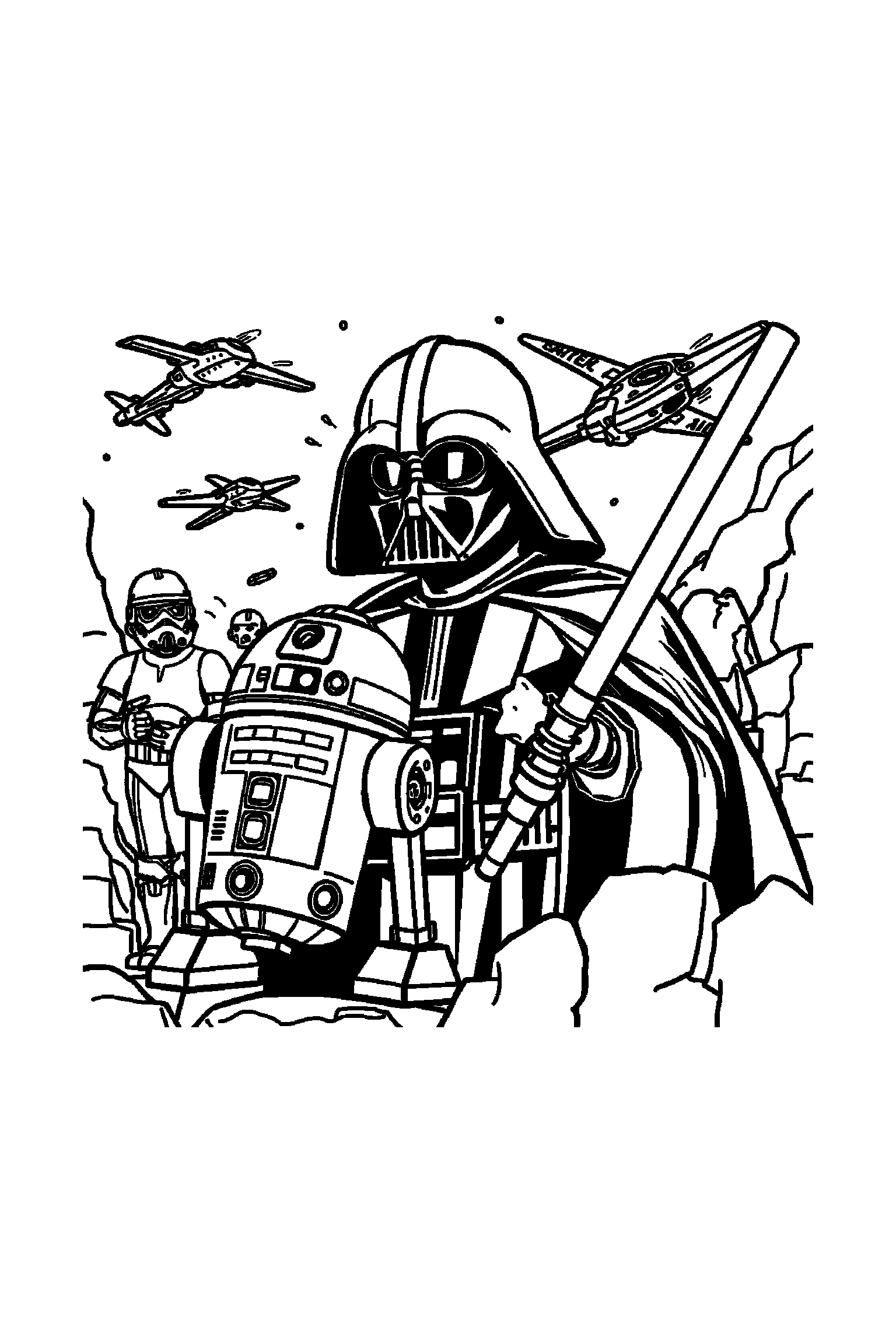 Coloriage Star Wars gratuit à imprimer - un Jedi dans un désert spatial Coloriage Star Wars gratuit à imprimer : un Jedi dans un désert spatial