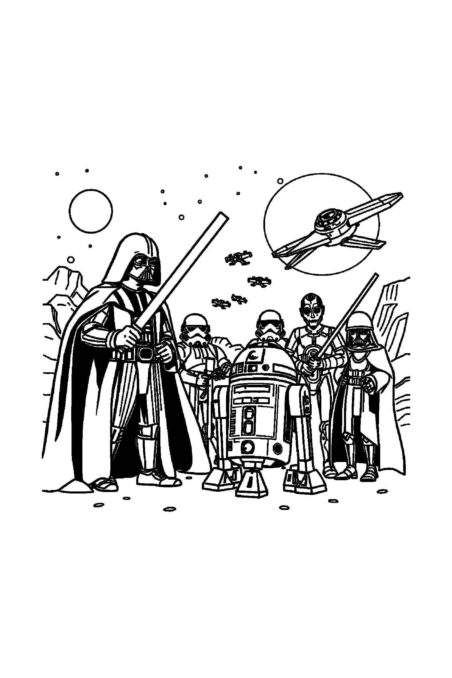 Coloriage Star Wars gratuit à imprimer - un petit robot avec deux accessoires à colorier Coloriage Star Wars gratuit à imprimer : un petit robot avec deux accessoires à colorier