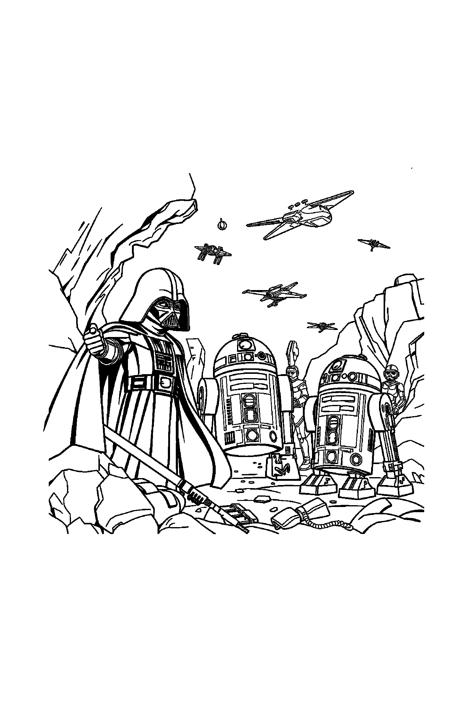 Coloriage Star Wars gratuit à imprimer - un Jedi au milieu de grands éléments faciles Coloriage Star Wars gratuit à imprimer : un Jedi au milieu de grands éléments faciles