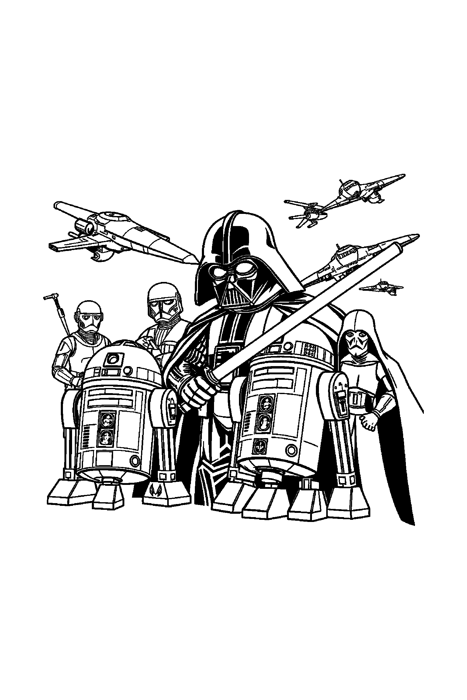 Coloriage Star Wars gratuit à imprimer - un maître au sabre dans un cadre décoratif léger Coloriage Star Wars gratuit à imprimer : un maître au sabre dans un cadre décoratif léger