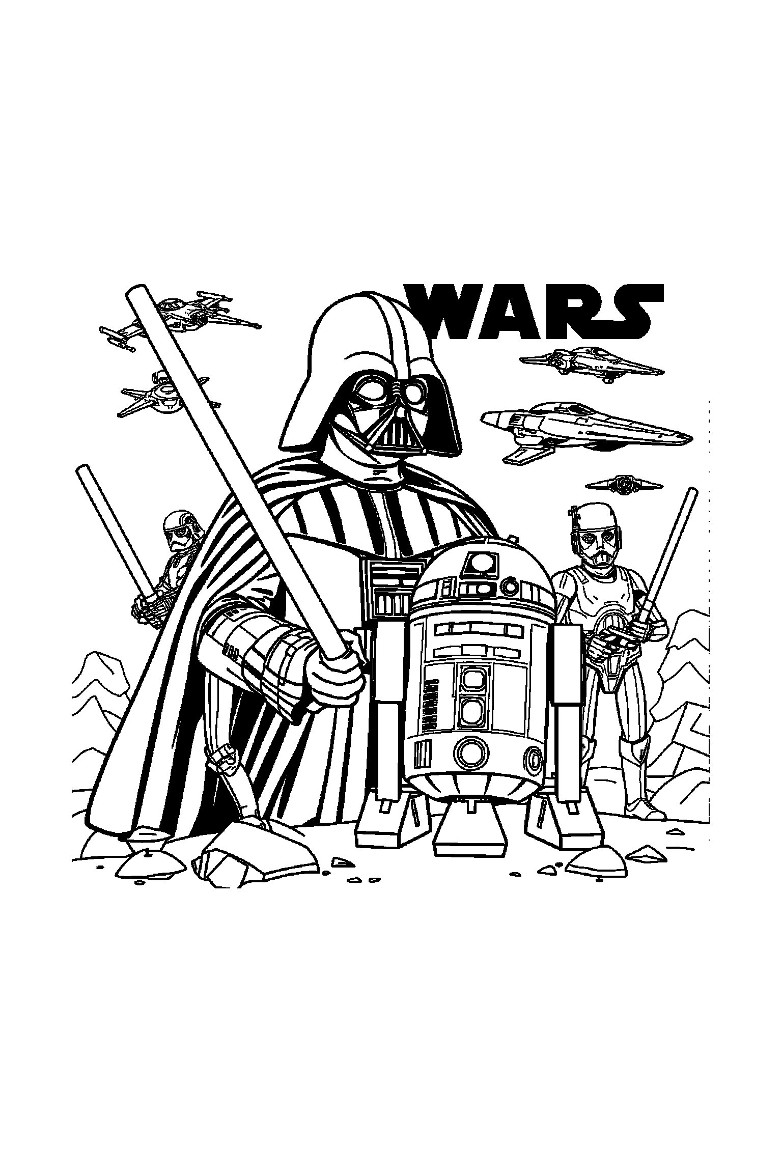 Coloriage Star Wars gratuit à imprimer - un Jedi dans un désert spatial avec plusieurs détails Coloriage Star Wars gratuit à imprimer : un Jedi dans un désert spatial avec plusieurs détails