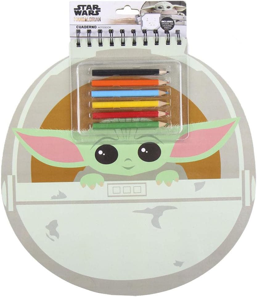 Livre de coloriage Star Wars Baby Yoda The Mandalorian avec 6 crayons et 15 autocollants