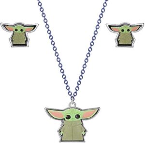 Parure Star Wars The Mandalorian Grogu avec collier à chaîne noire et boucles d'oreilles