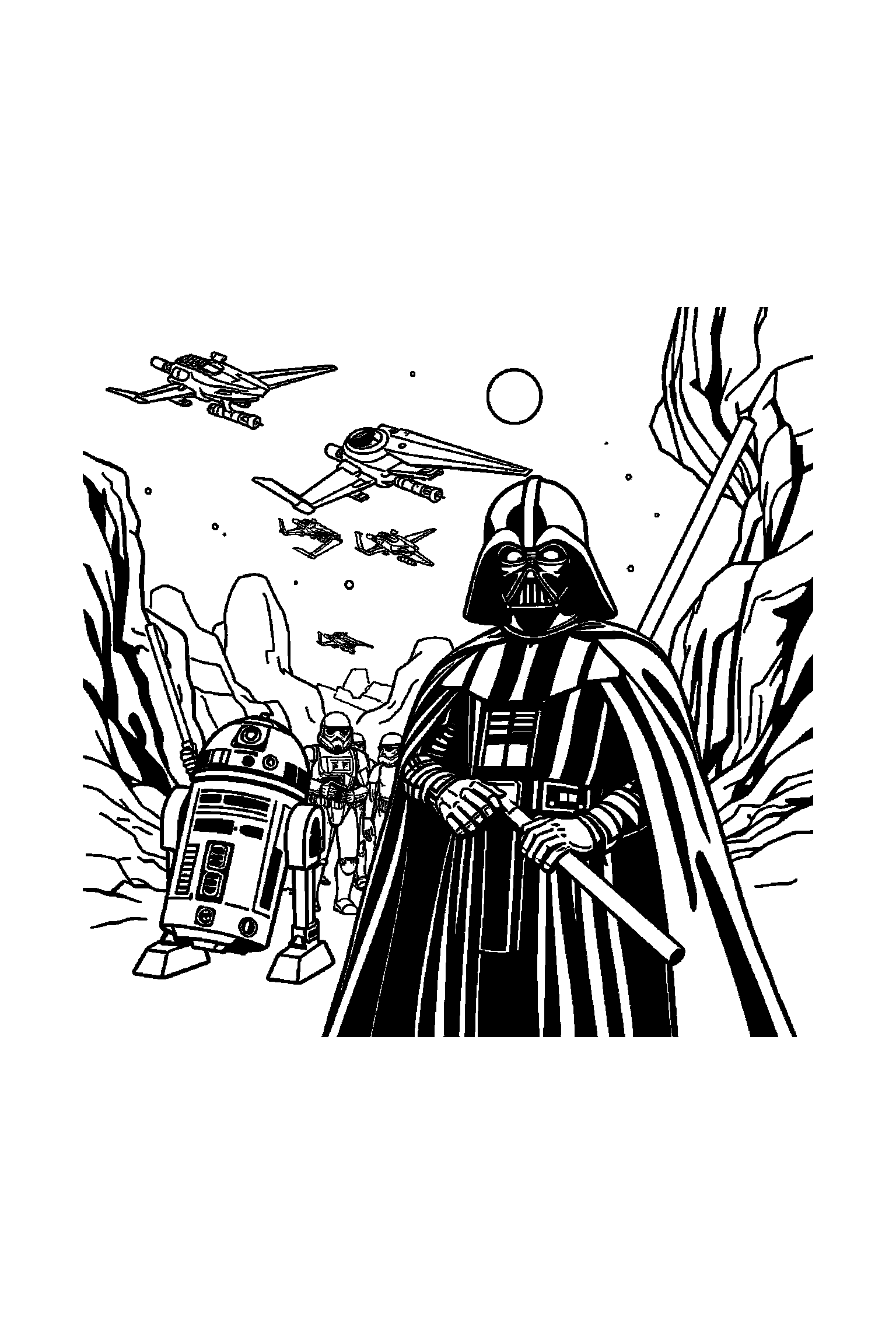 Coloriage Star Wars gratuit à imprimer - portrait détaillé de un droïde avec motifs planètes Coloriage Star Wars gratuit à imprimer : portrait détaillé de un droïde avec motifs planètes
