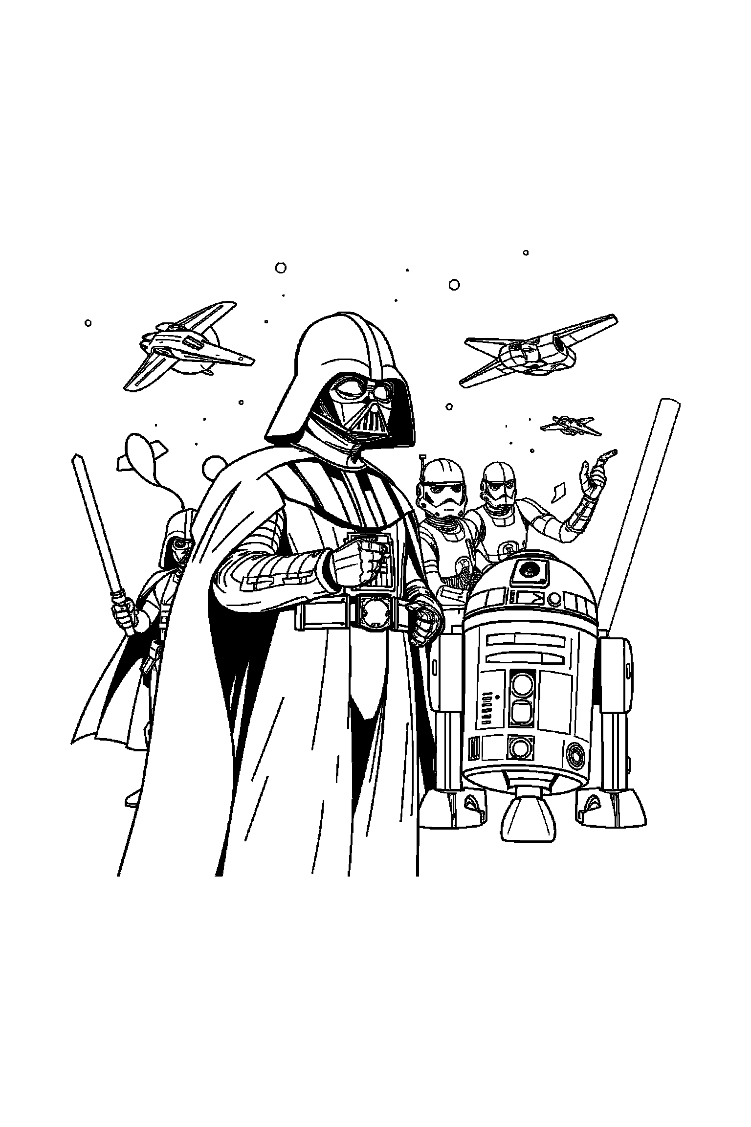 Coloriage Star Wars gratuit à imprimer - un pilote rebelle dans une scène verticale avec un droïde Coloriage Star Wars gratuit à imprimer : un pilote rebelle dans une scène verticale avec un droïde