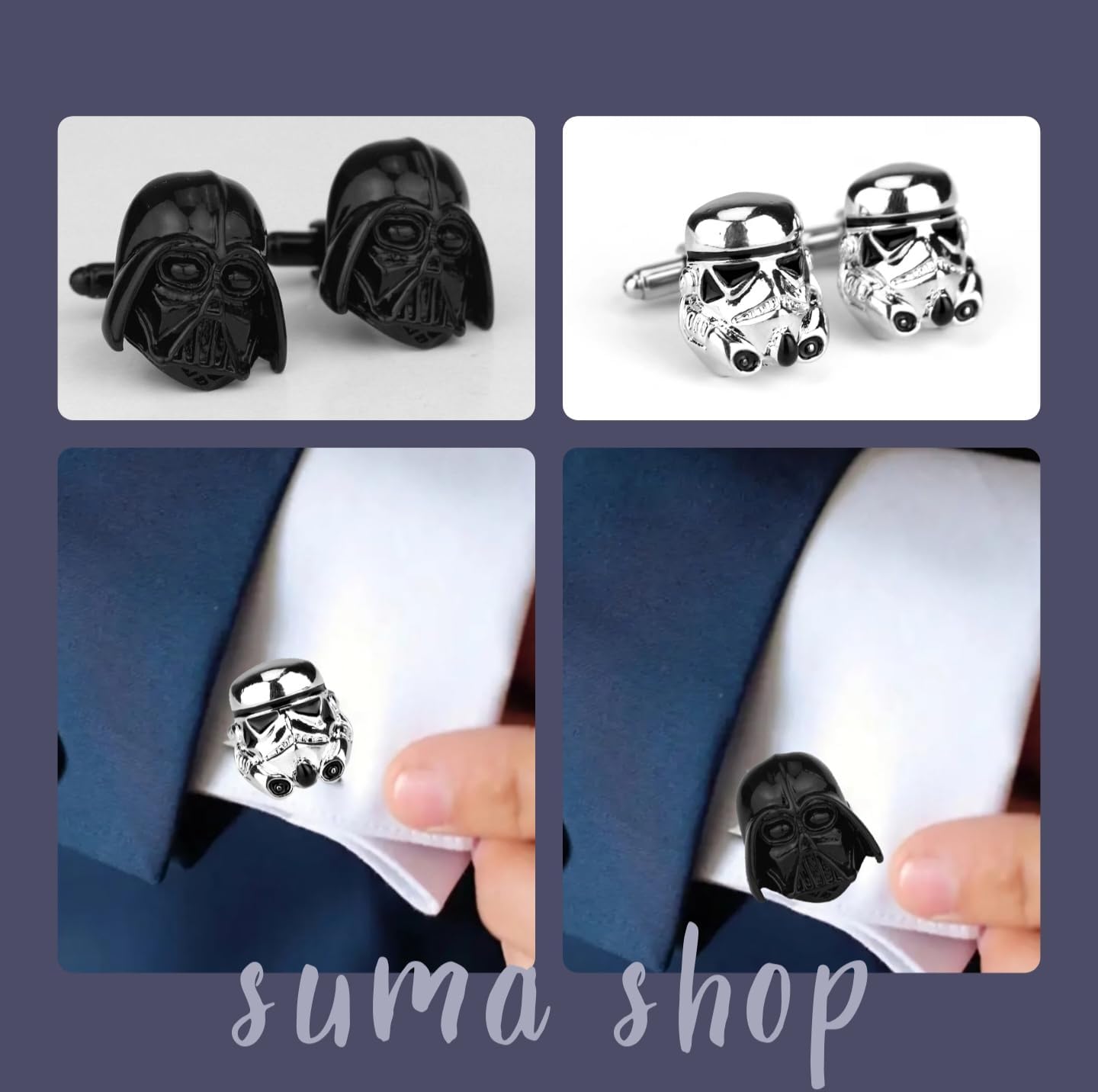Boutons de manchette Star Wars Stormtrooper noir et argent, lot de 2 – Image 4
