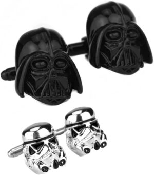 Boutons de manchette Star Wars Stormtrooper noir et argent, lot de 2