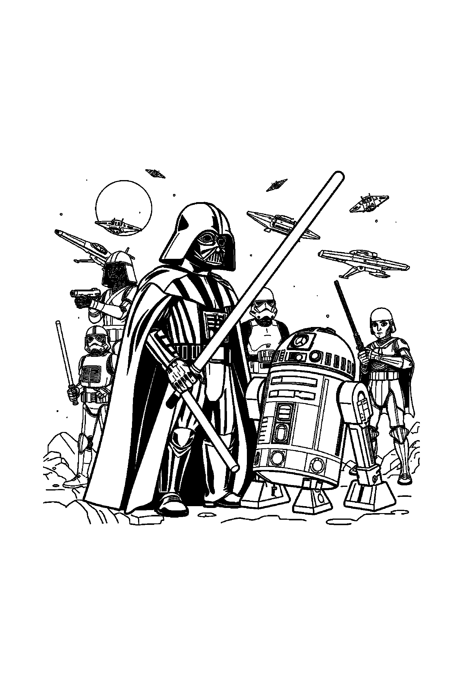 Coloriage Star Wars gratuit à imprimer - grand coloriage détaillé de un petit robot avec cercles mécaniques Coloriage Star Wars gratuit à imprimer : grand coloriage détaillé de un petit robot avec cercles mécaniques