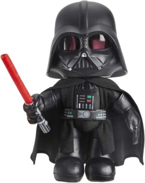 Peluche Star Wars Dark Vador 28 cm avec voix modifiée et sabre laser rouge