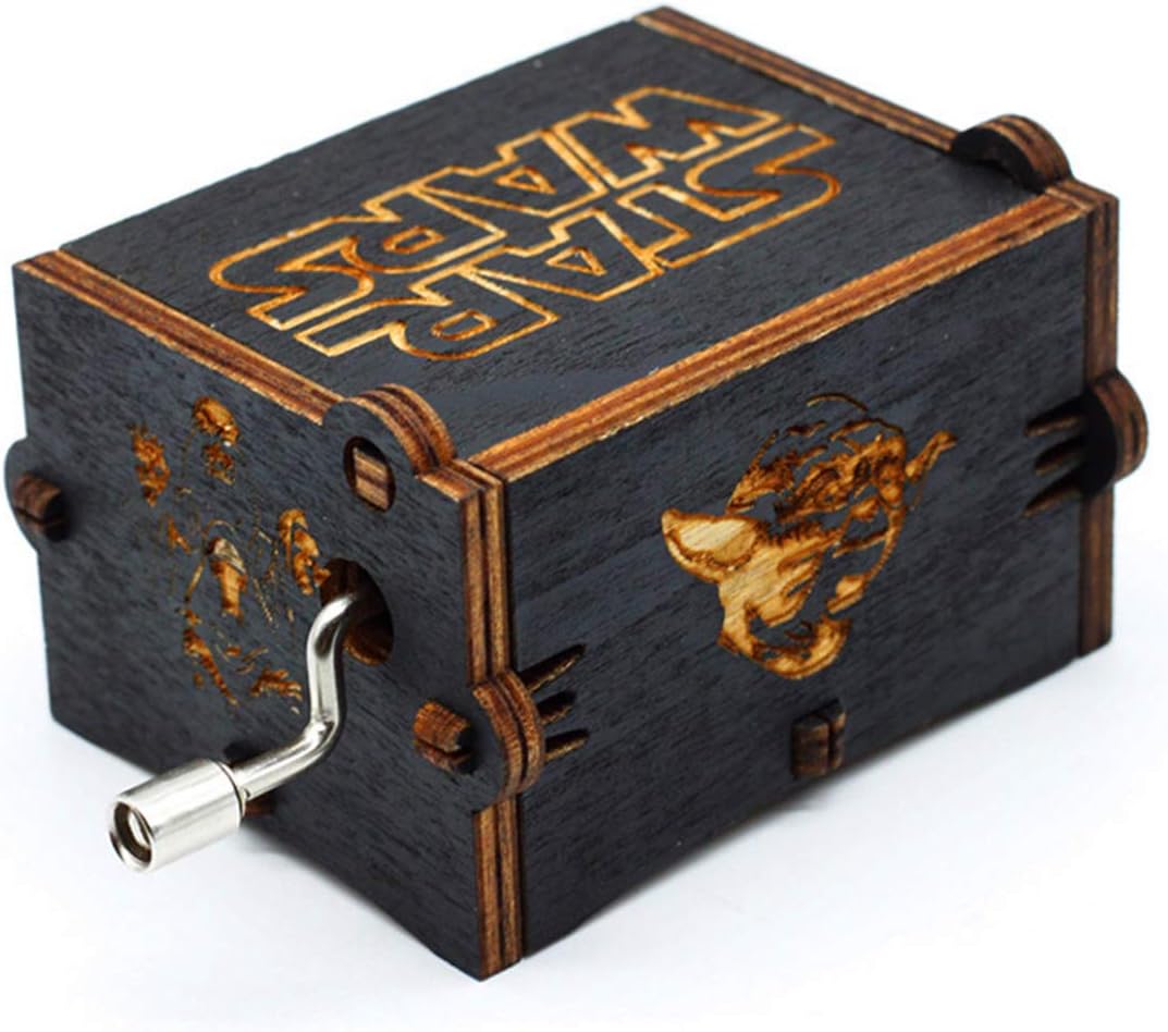 Boîte à musique Star Wars en bois noir à manivelle – Image 3
