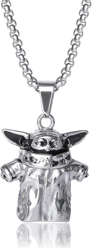 Collier Star Wars Grogu argenté en acier inoxydable, chaîne vénitienne 55,9 cm