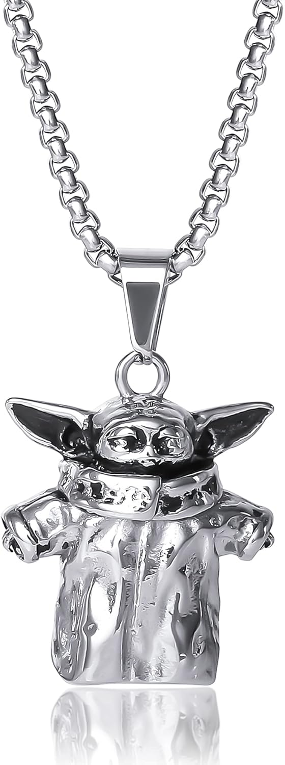 Collier Star Wars Grogu argenté en acier inoxydable, chaîne vénitienne 55,9 cm