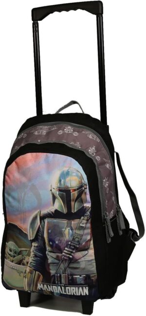 Sac à dos à roulettes 2 compartiments Star Wars The Mandalorian Baby Yoda noir et gris