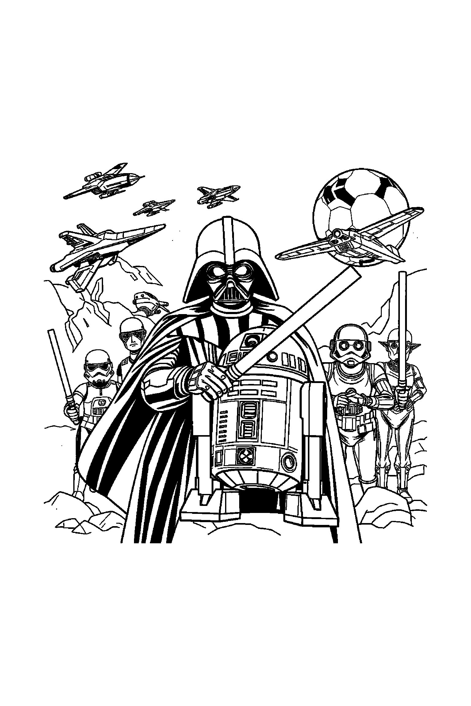 Coloriage Star Wars gratuit à imprimer - grand coloriage détaillé de un petit robot avec cercles mécaniques Coloriage Star Wars gratuit à imprimer : grand coloriage détaillé de un petit robot avec cercles mécaniques