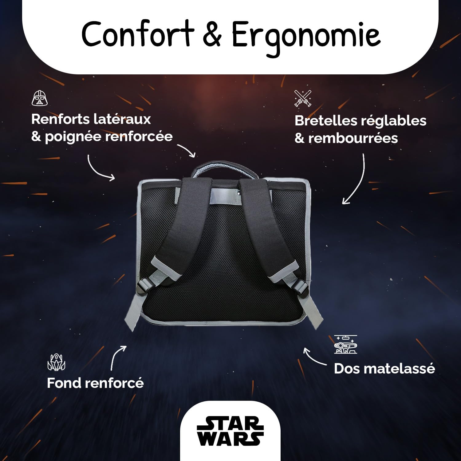 Cartable primaire Star Wars 38 noir et gris grand rangement – Image 5