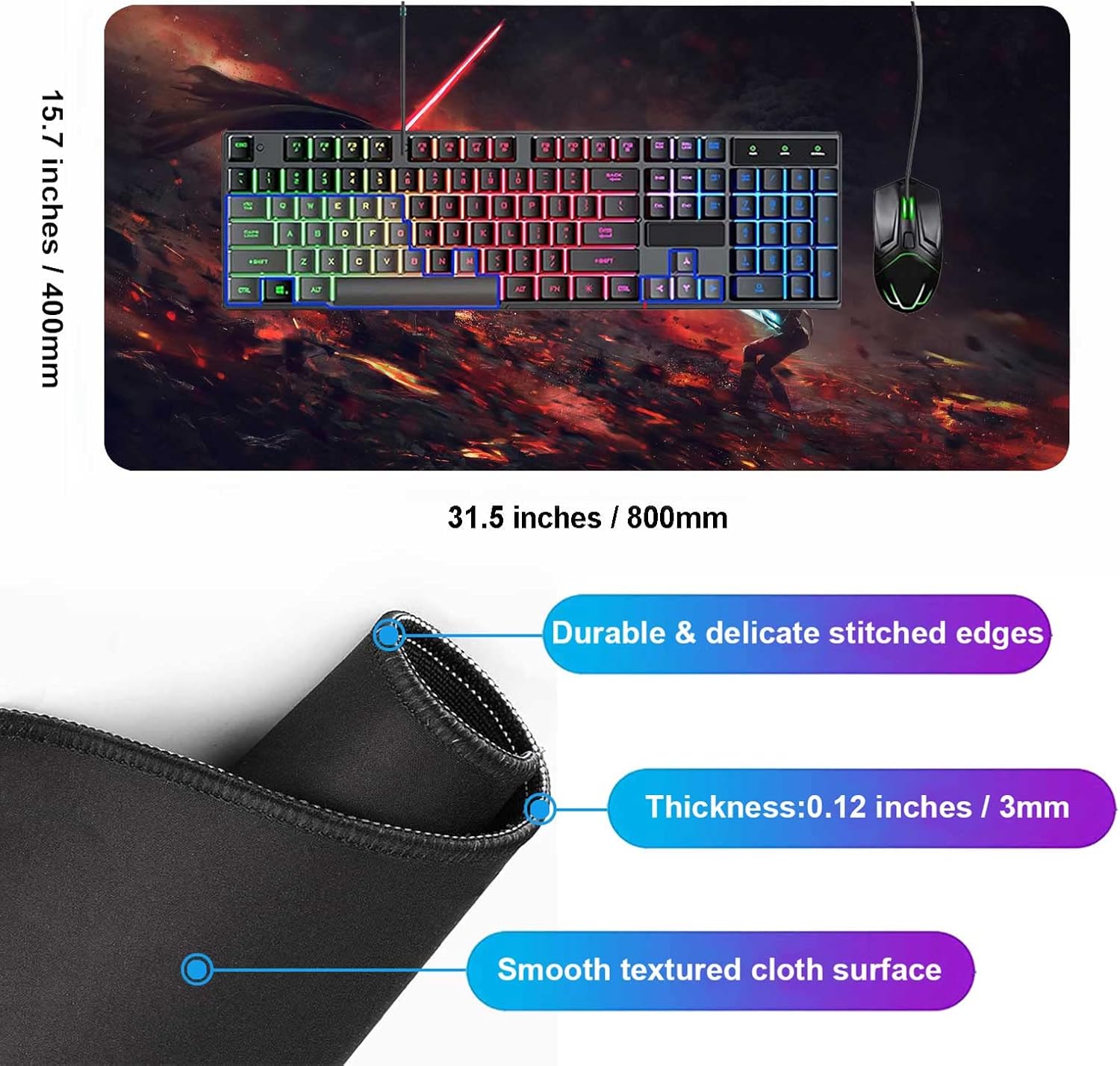 Tapis de souris XXL Star Wars Ahsoka Tano vs Vador, 80 x 40 cm – Image 4