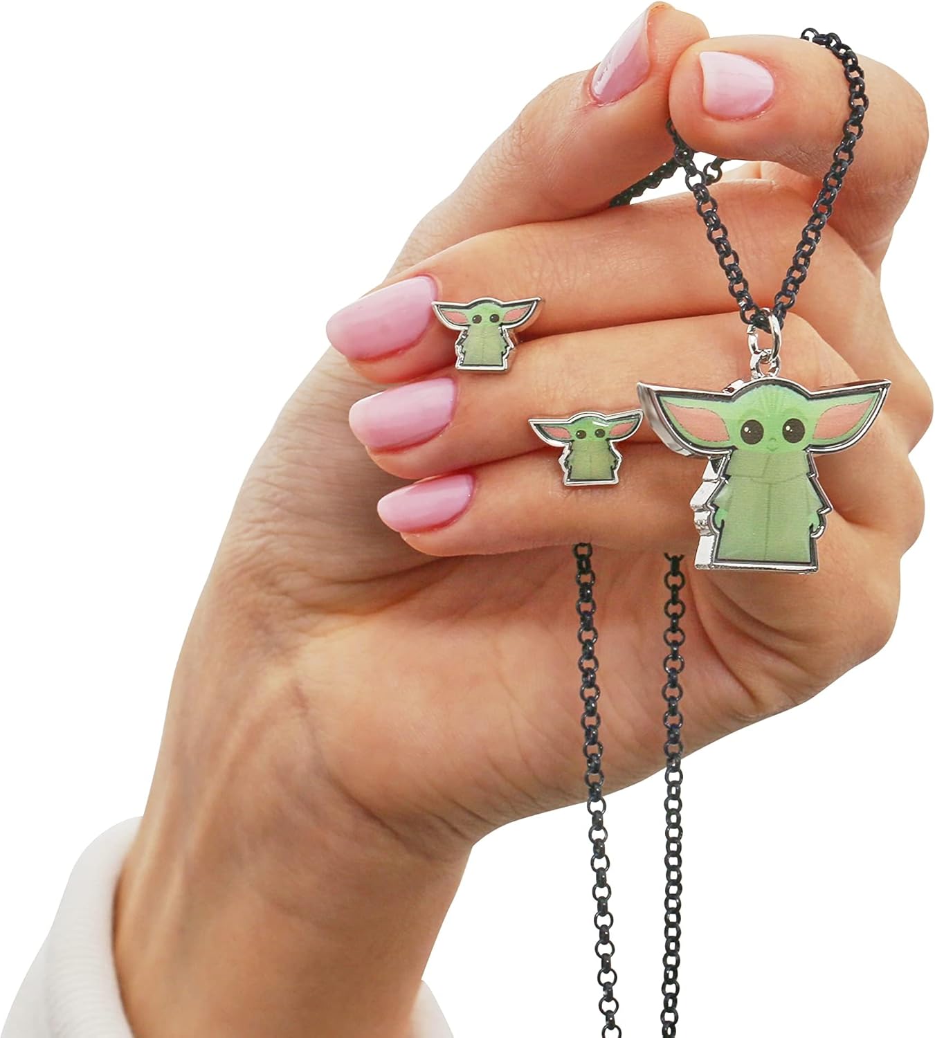 Parure Star Wars The Mandalorian Grogu avec collier à chaîne noire et boucles d'oreilles – Image 6