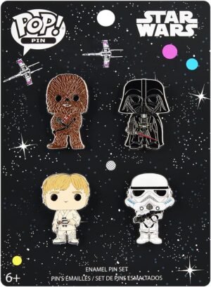 Set de 4 pins Star Wars Luke, Chewy, Darth et Storm Trooper