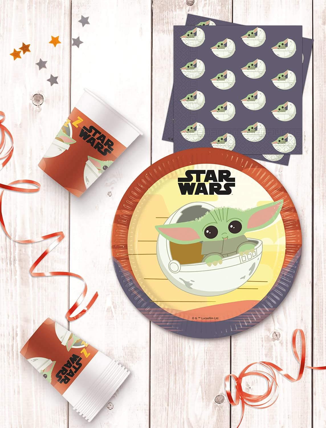 Kit Disney Star Wars Baby Joda 52 pièces avec 16 assiettes, 16 gobelets et 20 serviettes – Image 2
