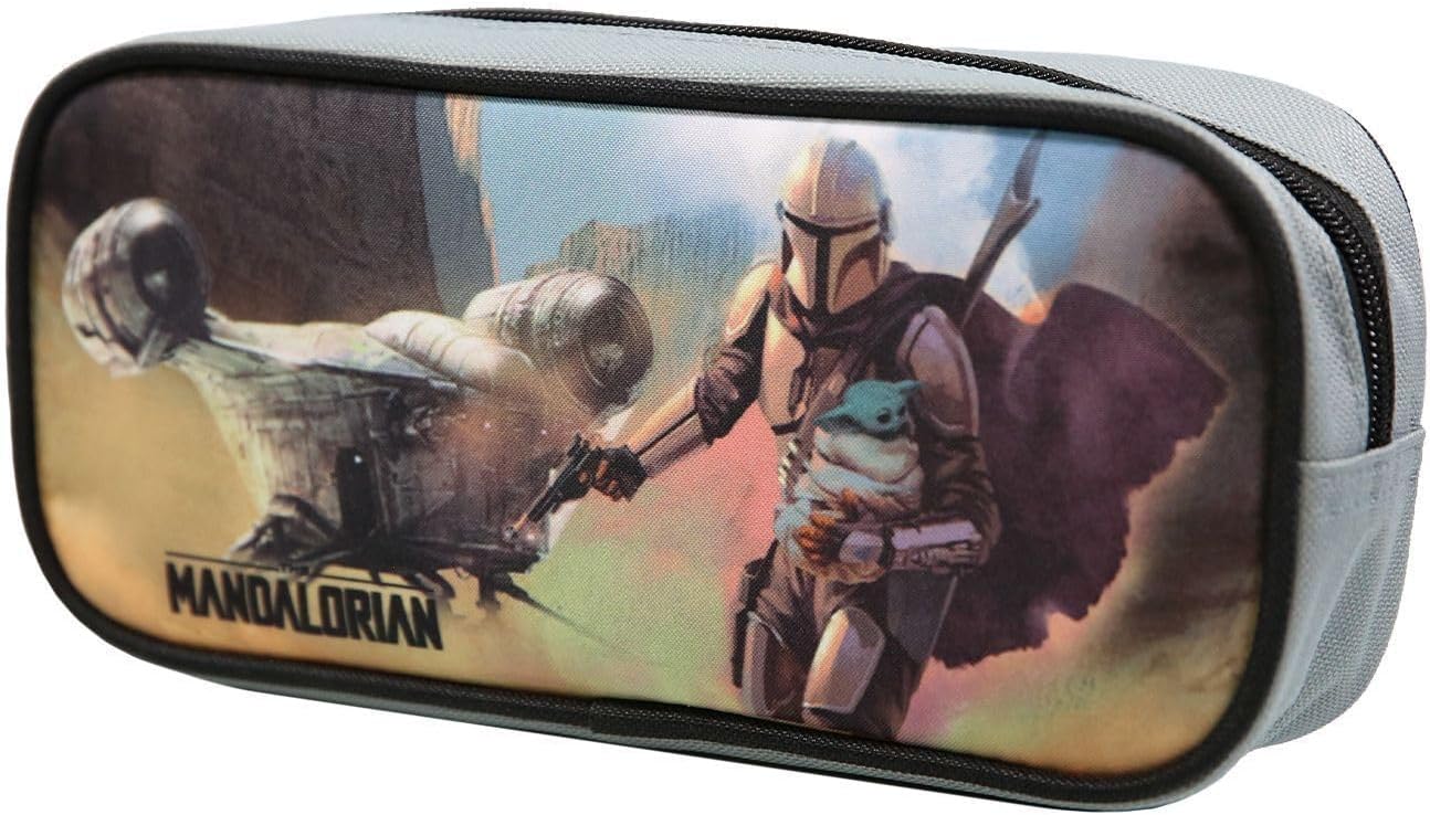 Trousse scolaire Star Wars The Mandalorian Grogu rectangulaire noire et grise – Image 2