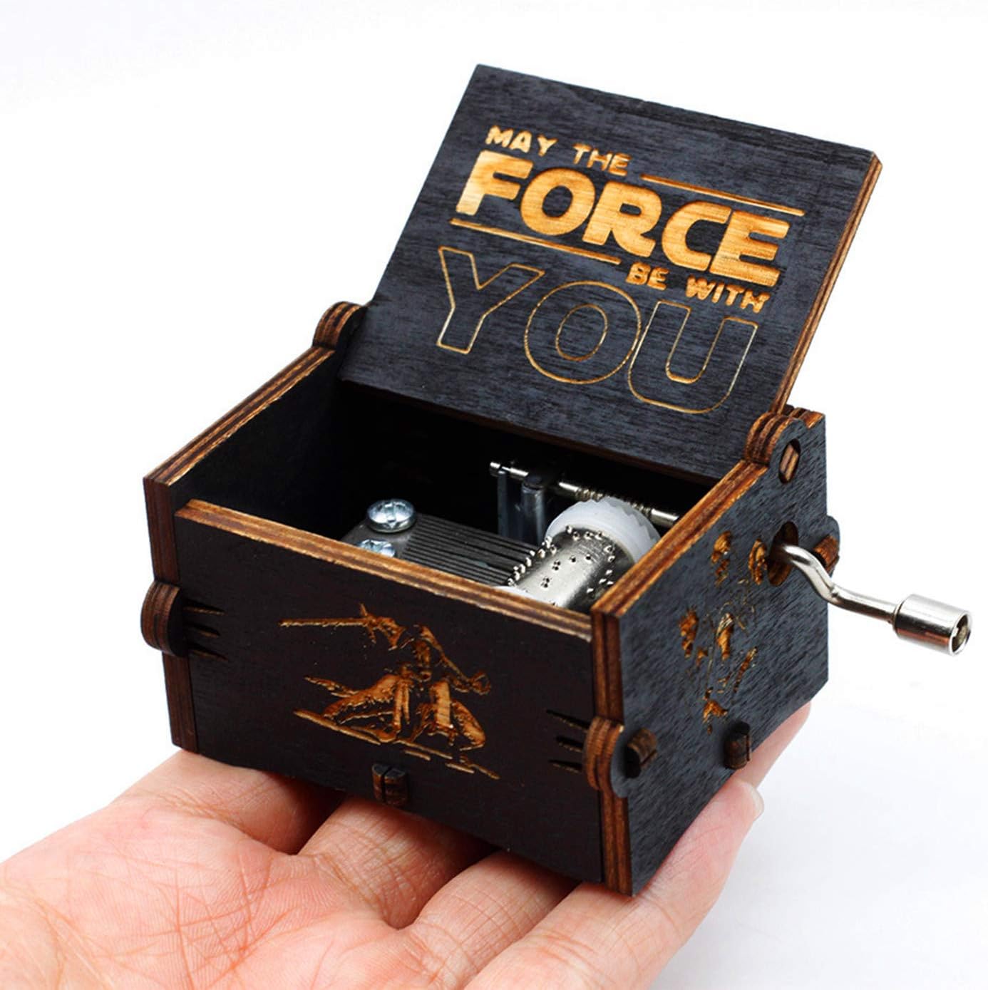 Boîte à musique Star Wars en bois noir à manivelle – Image 5