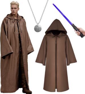 Cape Jedi adulte Star Wars avec capuche, sabre laser et collier