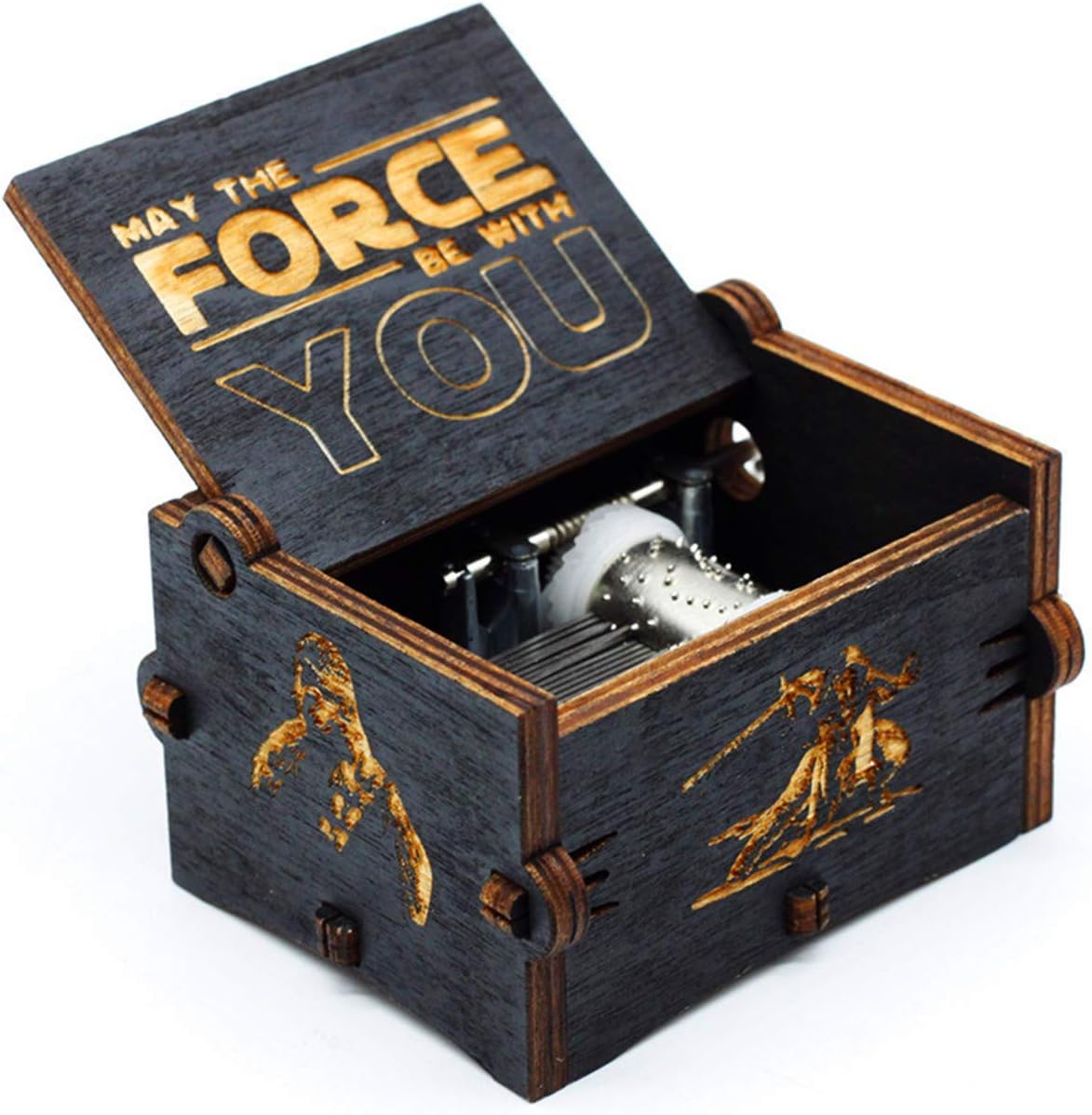 Boîte à musique Star Wars en bois noir à manivelle