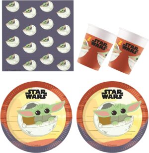 Kit Disney Star Wars Baby Joda 52 pièces avec 16 assiettes, 16 gobelets et 20 serviettes
