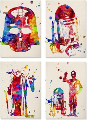Lot de 4 affiches Star Wars style aquarelle en format A3