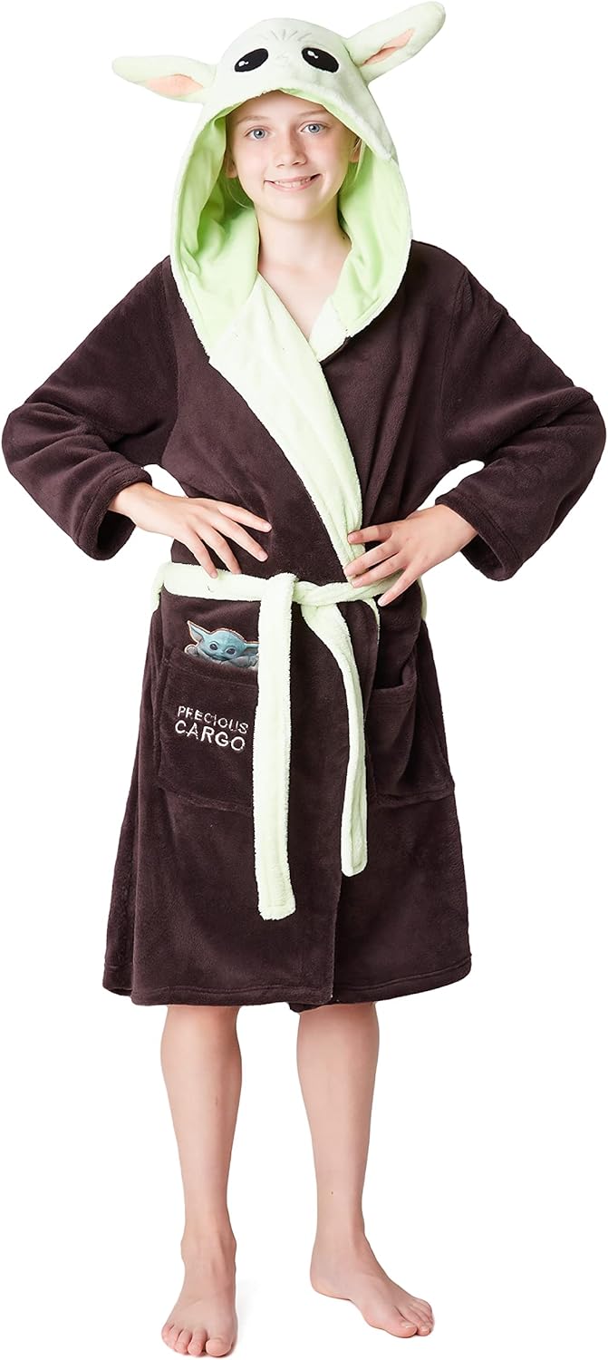 Peignoir enfant The Mandalorian Baby Yoda à capuche en polaire douce