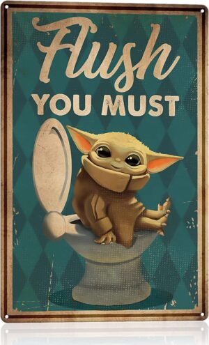 Plaque murale Star Wars en métal Baby Yoda « Flush You Must » 20,3 x 30,5