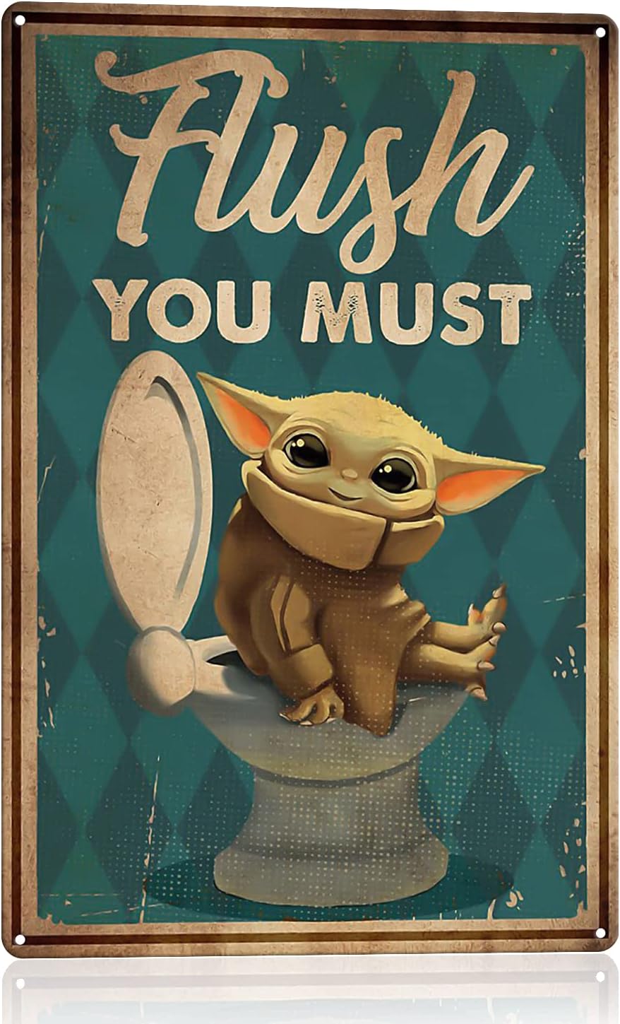 Plaque murale Star Wars en métal Baby Yoda « Flush You Must » 20,3 x 30,5