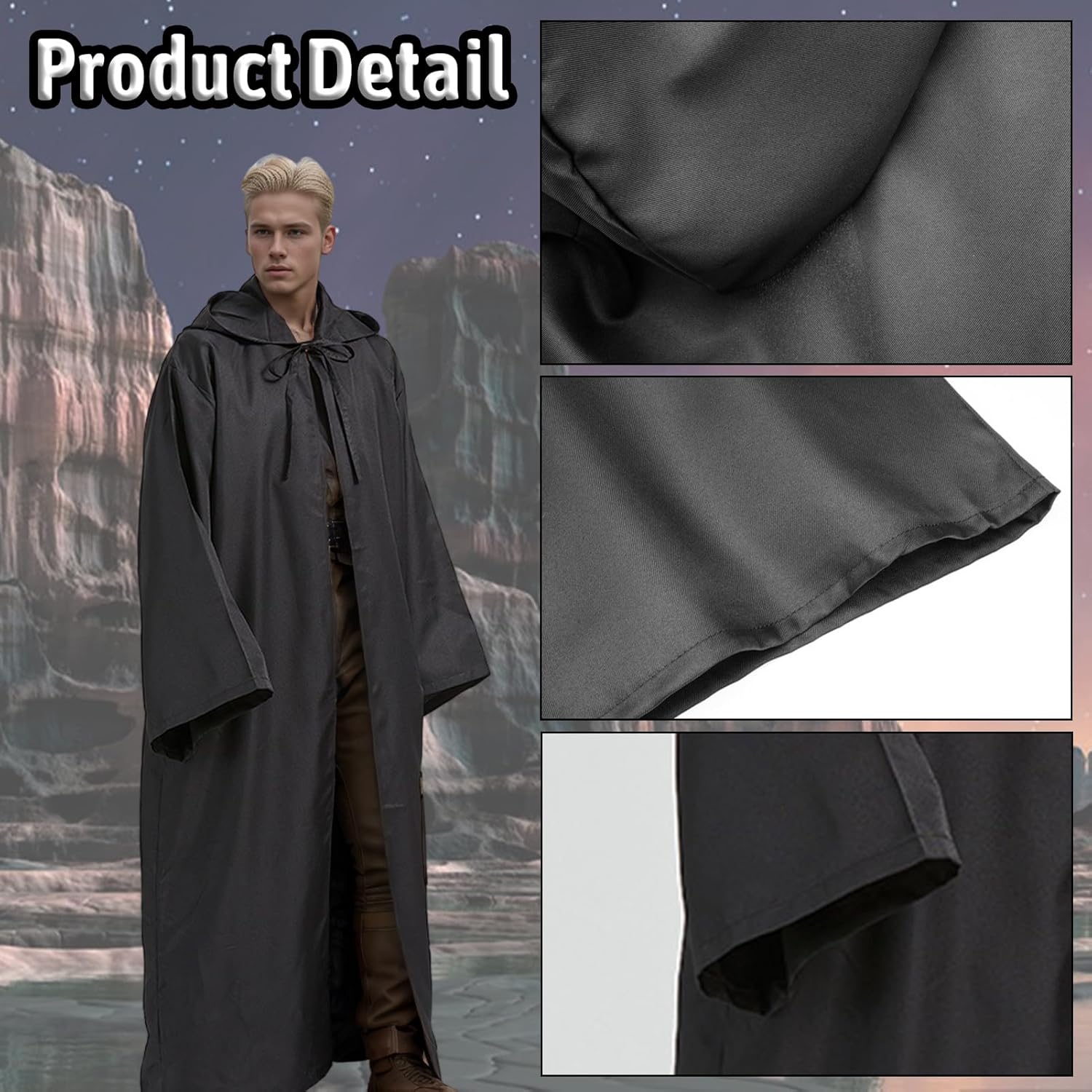 Costume Star Wars Jedi adulte noir marron avec cape à capuche – Image 3