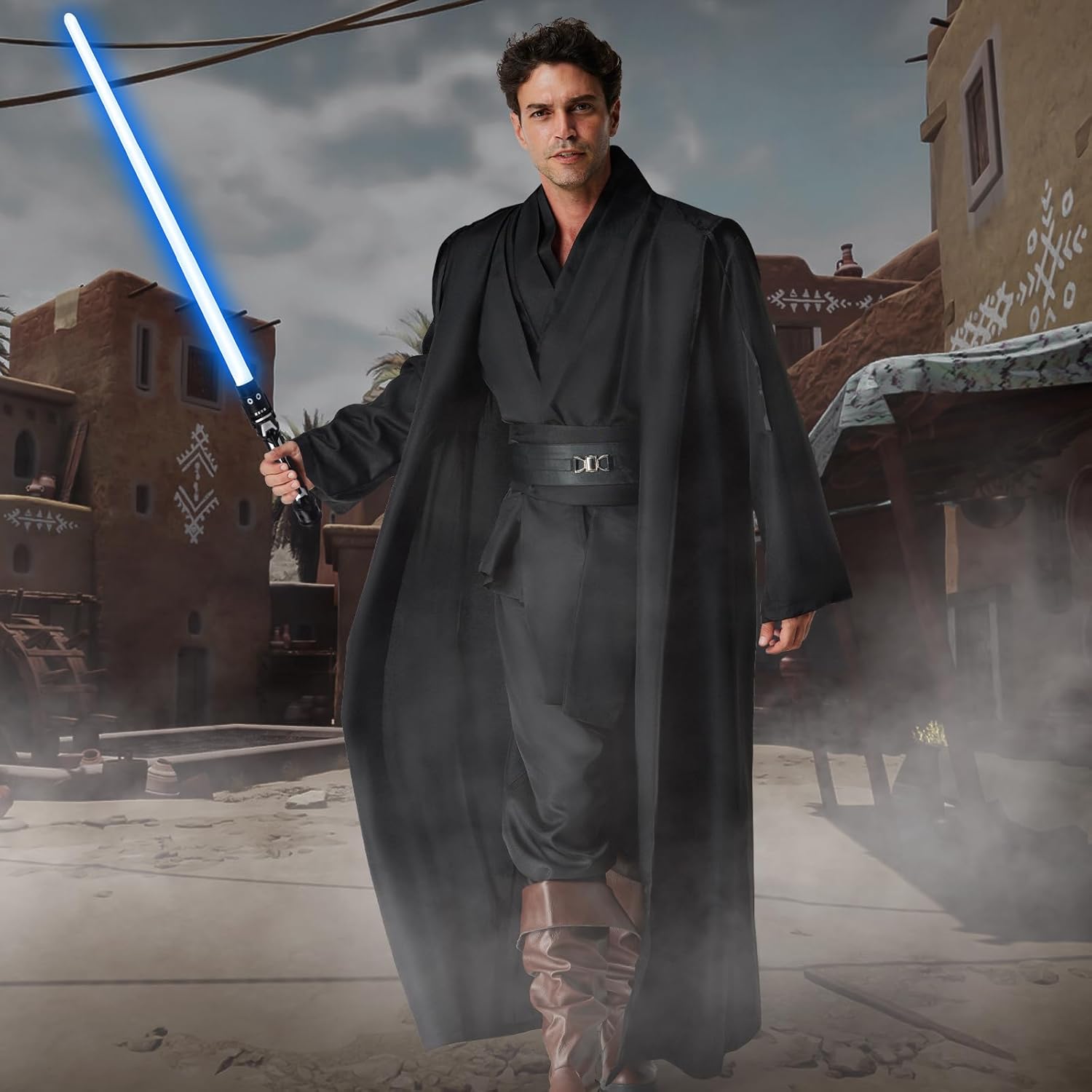 Costume Star Wars Jedi homme avec capuche et sabre bleu – Image 7