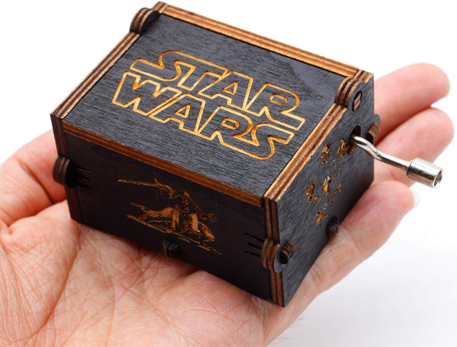 Boîte à musique Star Wars en bois noir à manivelle – Image 4