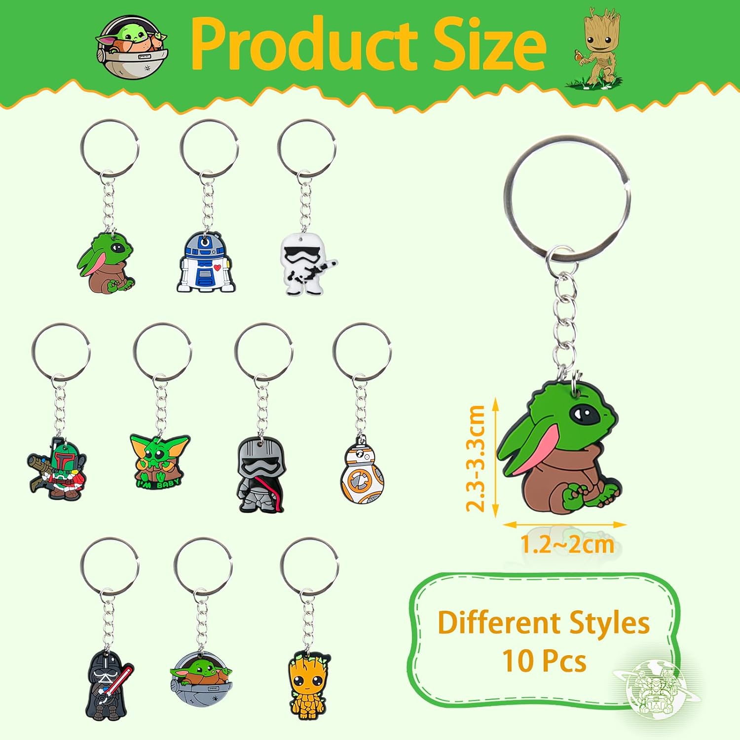 Lot de 10 porte-clés Yoda Star Wars 3D style B – Image 2