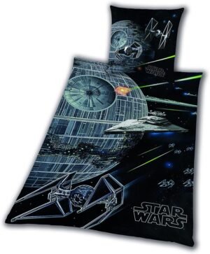Parure de lit Star Wars en flanelle Étoile de la Mort avec Rey, Finn, Tico et Yoda - 135 x 200 cm