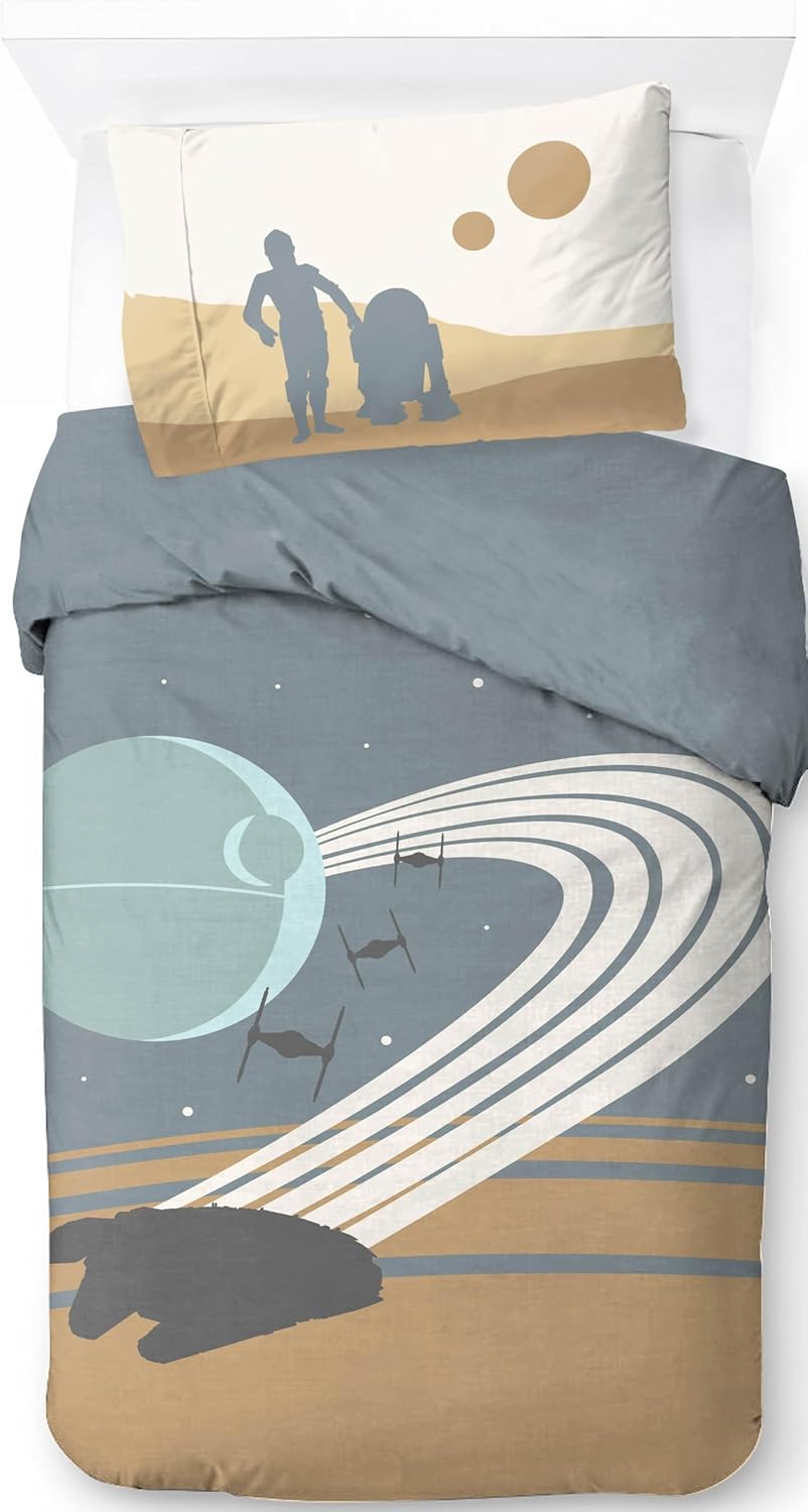 Ensemble housse de couette Star Wars Millennium Falcon et Death Star en 100% coton