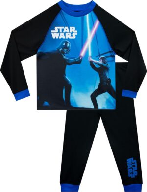 Pyjama Star Wars bleu à manches longues avec Luke Skywalker face à Darth Vader pour enfant